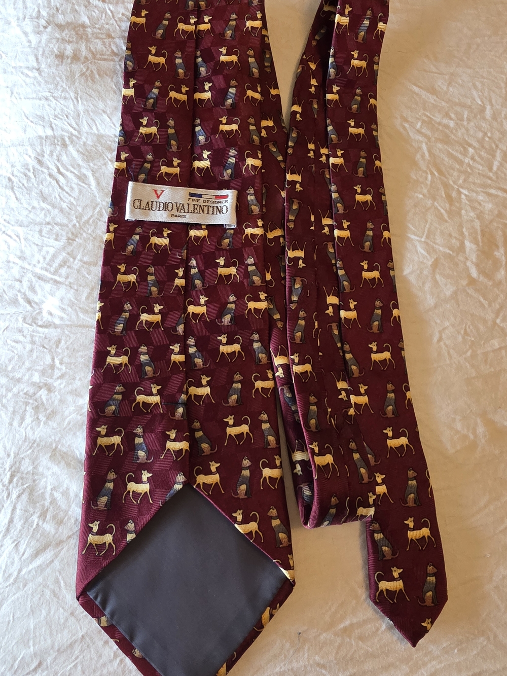 Valentino Burgundy Tie with Yellow and Green Motif